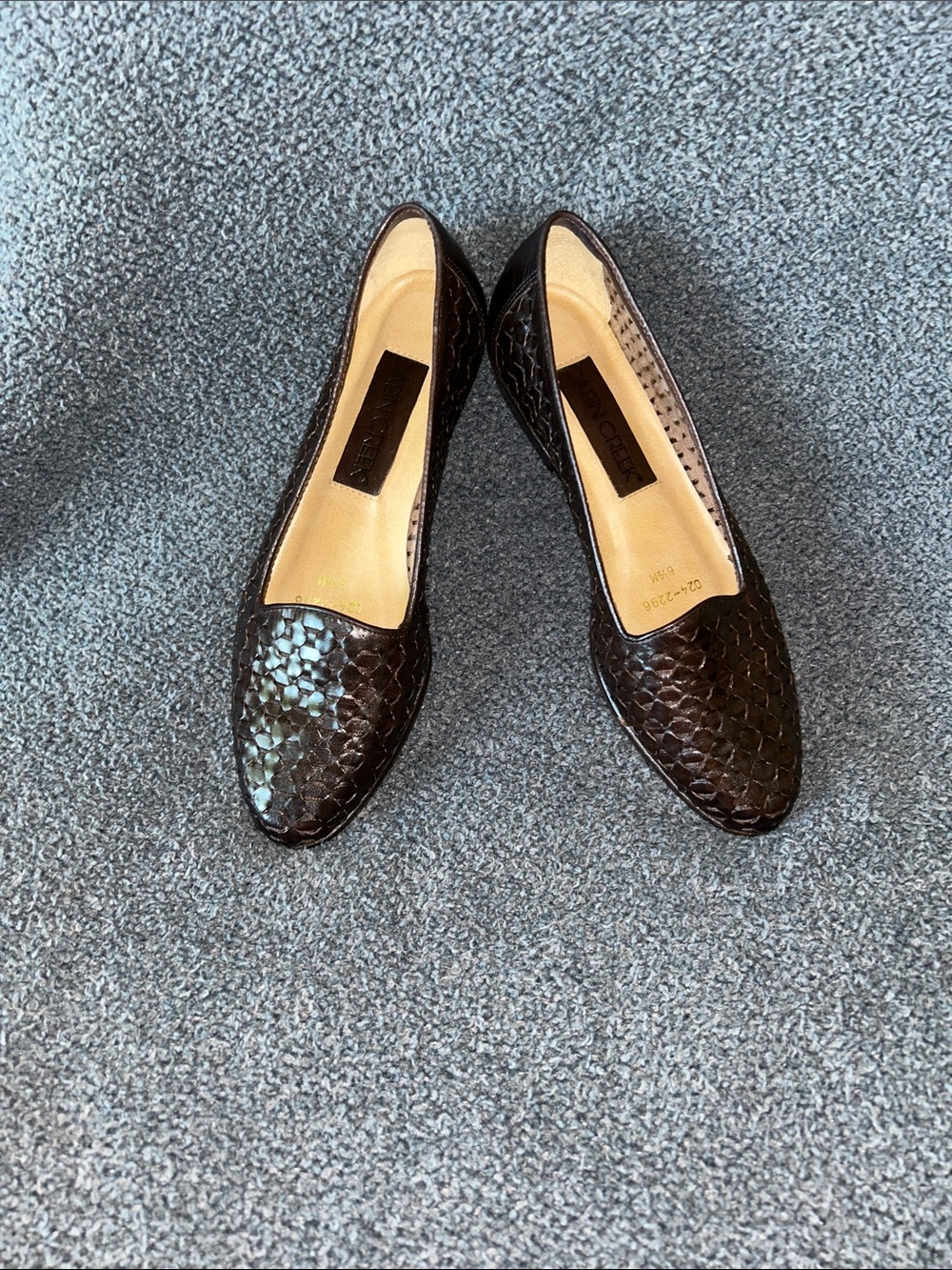 Vintage woven genuine leather Cabin Creek Brown Scaled Slip-On Flats